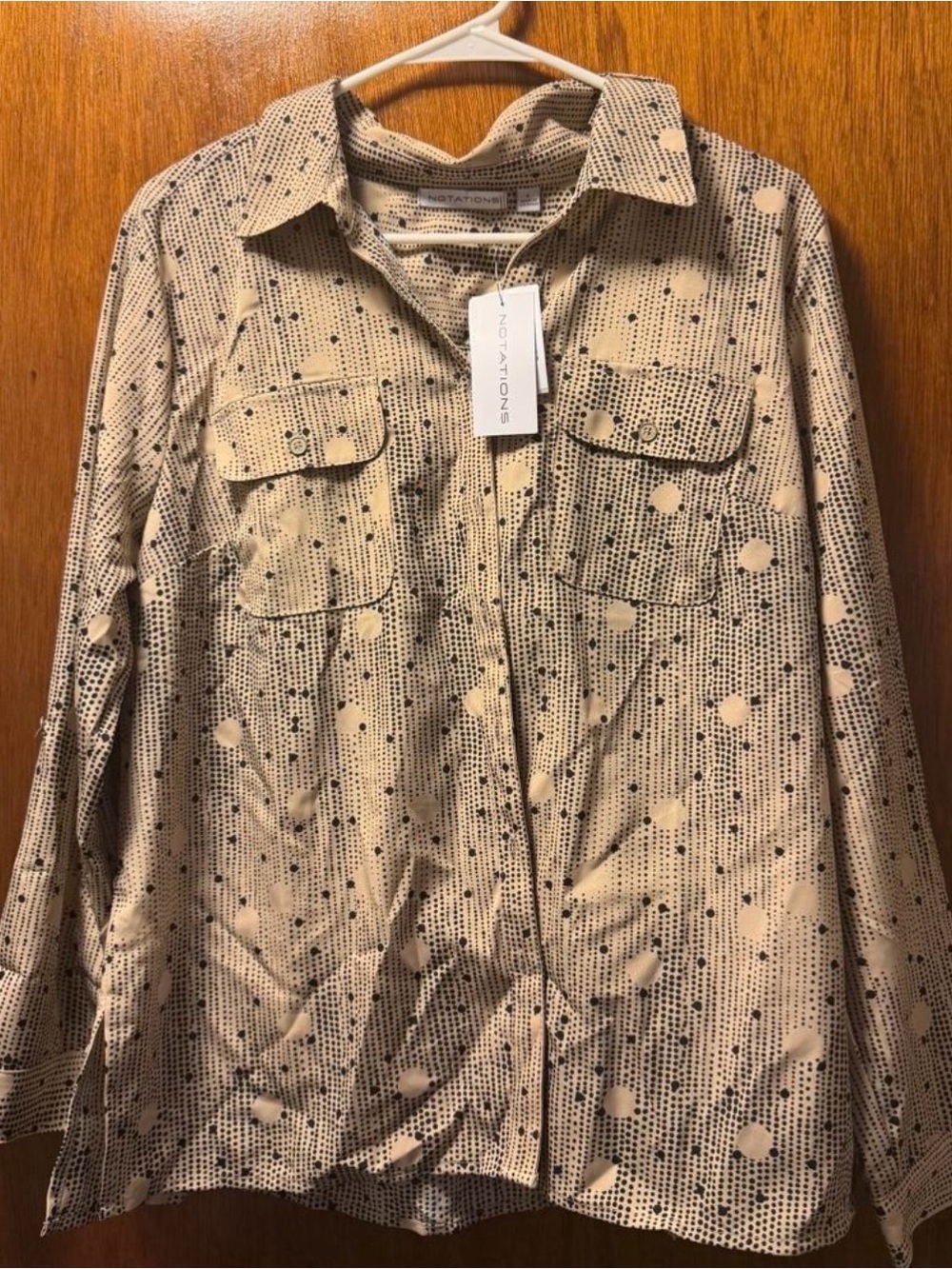 Notations Beige Dot-Print long sleeve blouse
